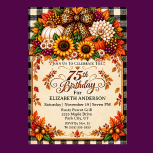 Elegant Rustic Autumn 75th Birthday Invitation