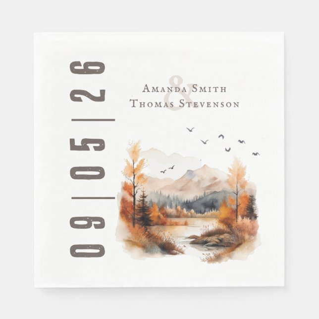 Elegant Rustic Autumn Landscape Wedding Napkin (Front)