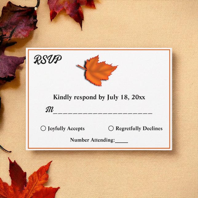 Elegant Rustic Autumn Leaves Chic Fall Wedding RSVP Card (Creator Uploaded)