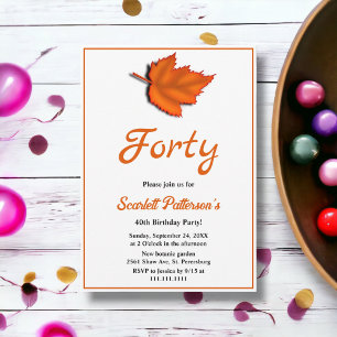 Elegant Rustic Autumn Leaves Fall 40th Birthday Invitation