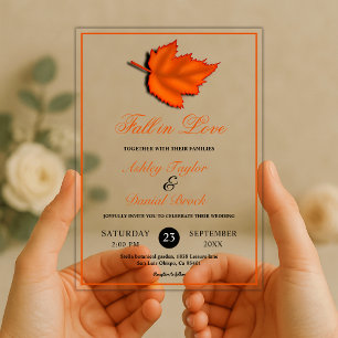 Elegant Rustic Autumn Leaves Orange Fall Wedding Acrylic Invitations