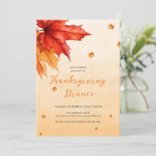 Elegant Rustic Autumn Leaves Thanksgiving Dinner Invitation