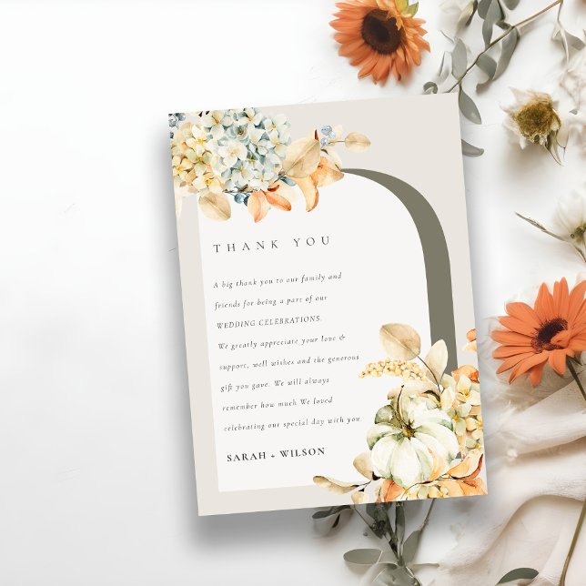 Elegant Rustic Autumn Pumpkin Arch Floral Wedding Thank You Card (Creator Uploaded)
