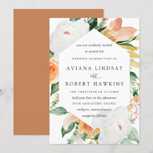 Elegant Rustic Autumn Rose Peony Floral Wedding Invitation