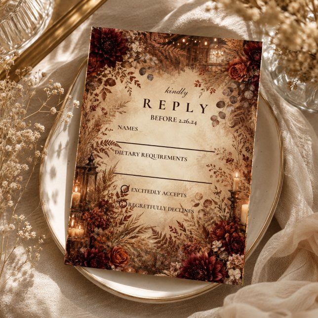 Elegant Rustic Autumn Wedding RSVP Card (Creator Uploaded)