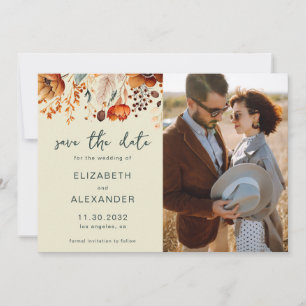 Elegant Rustic autumnal floral wedding photo Save The Date
