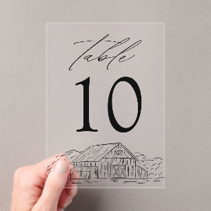 Elegant Rustic Barn Acrylic Wedding Table Number