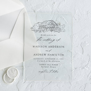 Elegant Rustic Barn Wedding Acrylic Invitations