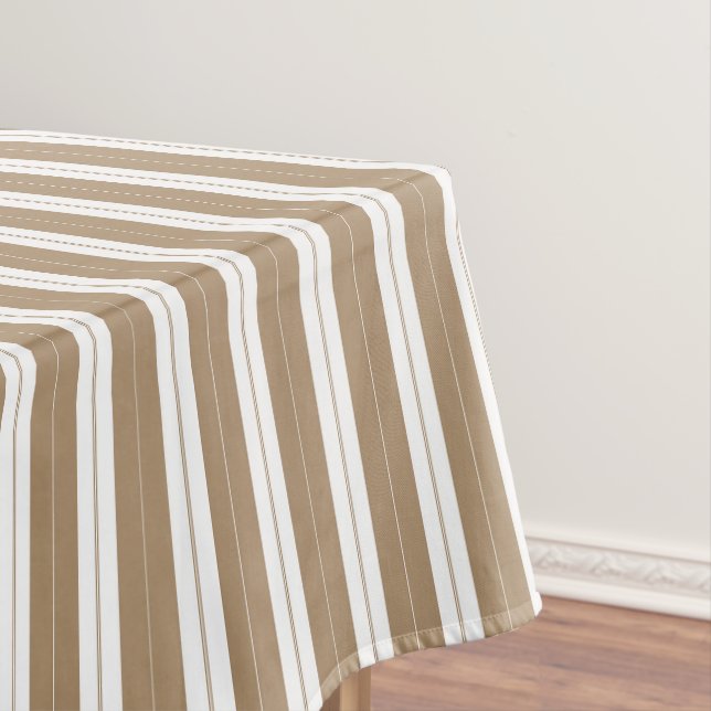 Elegant Rustic Beige Brown French Stripe Tablecloth (In Situ)