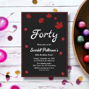 Elegant Rustic Black And White Fall 40th Birthday Invitation