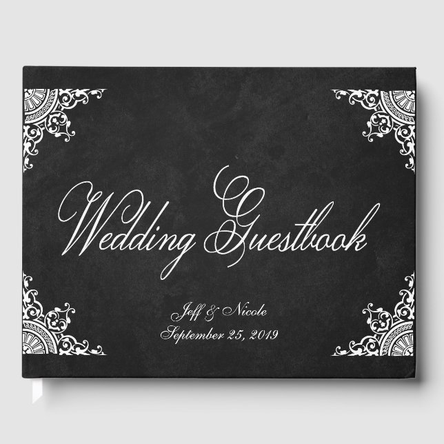 Elégant Rustic Black Chalkboard Mariage livre d'hô (Recto)