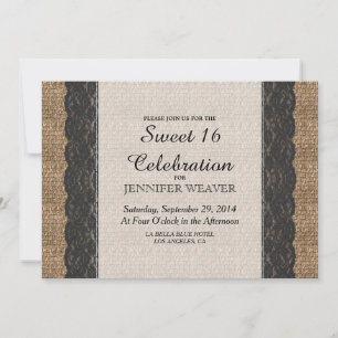 Elegant Rustic Black Lace and Jute Design Invitation
