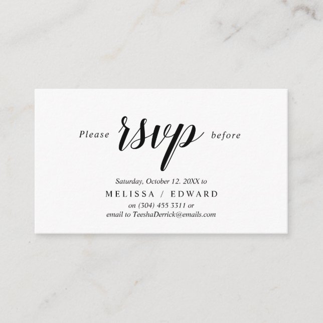 Elegant Rustic, Black Script, RSVP respond, Reply Enclosure Card (Front)
