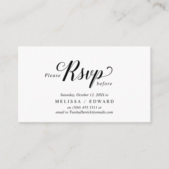 Elegant Rustic, Black Script, RSVP respond, Reply Enclosure Card (Front)
