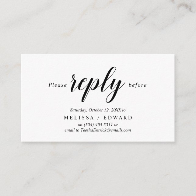 Elegant Rustic, Black Script, RSVP respond, Reply Enclosure Card (Front)