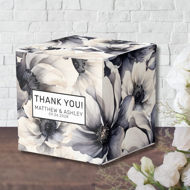 Elegant Rustic Black White Floral Wedding Favor Box (Simple Elegant Modern Floral Black White Wedding Favor Boxes)