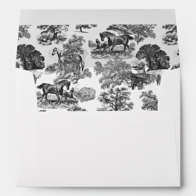 Elegant Rustic Black White Horses Country Toile Envelope (Back (Bottom))