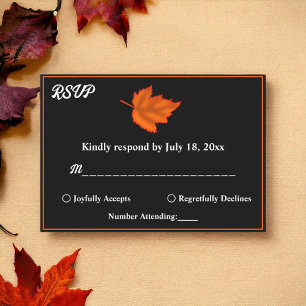 Elegant Rustic Black White Orange Fall Wedding RSVP Card