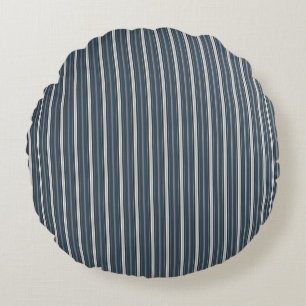 Elegant Rustic Blue Gray French Ticking Stripe  Round Pillow