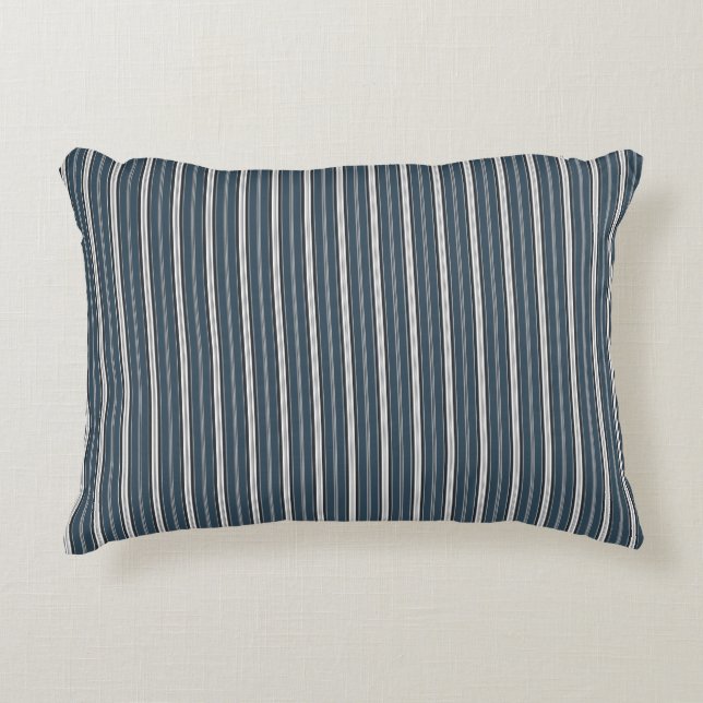 Elegant Rustic Blue Grey French Ticking Stripe  Accent Pillow (Front)