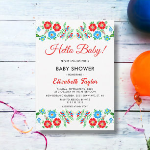 Elegant Rustic Blue Red Roses Floral Baby Shower Invitation