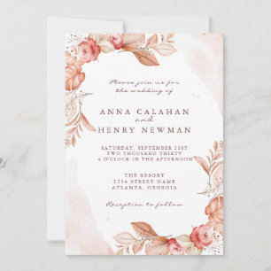Elegant Rustic Blush Pink Floral Wedding  Invitation