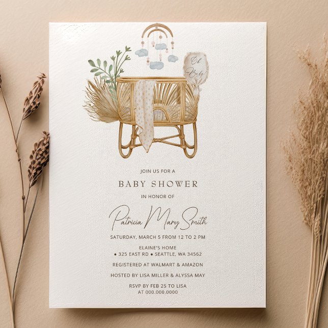 Elegant Rustic Boho Baby Cot Baby Shower Invitation (Elegant Rustic Boho Baby Cot Baby Shower Invitation)