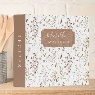 Elegant Rustic Boho Brown Fall Botanical Recipe Binder