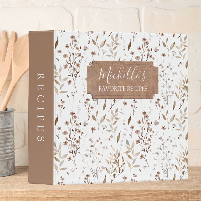 Elegant Rustic Boho Brown Fall Botanical Recipe Binder (In situ)
