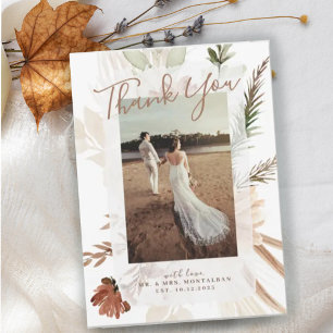 Elegant Rustic Boho Floral Pampas Thank You Cards