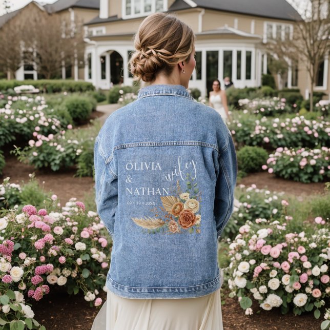 Elegant Rustic Boho Floral Wedding Denim Jacket (Wedding Back)