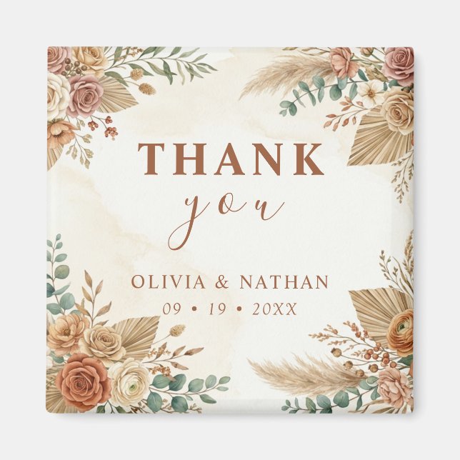 Elegant Rustic Boho Floral Wedding Favour Magnet (Front)