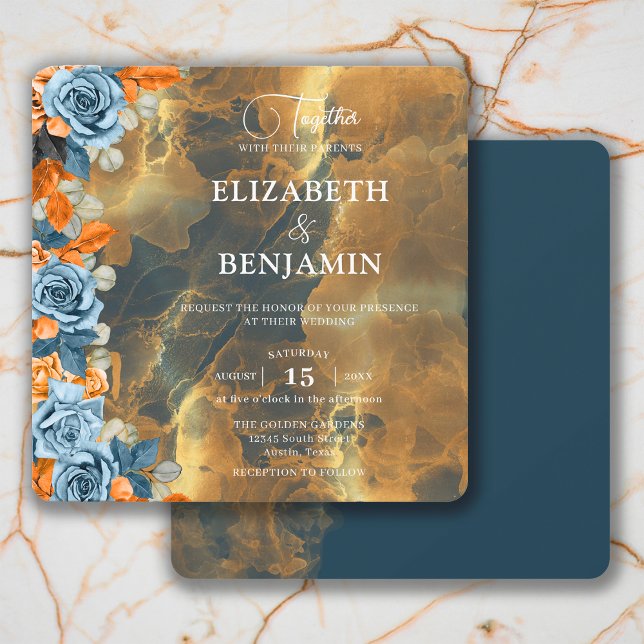 Elegant Rustic Boho Gold Navy And Rust Wedding Invitation (Creator Uploaded)