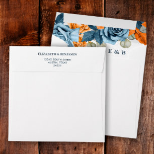 Elegant Rustic Boho Navy And Rust Wedding Envelope