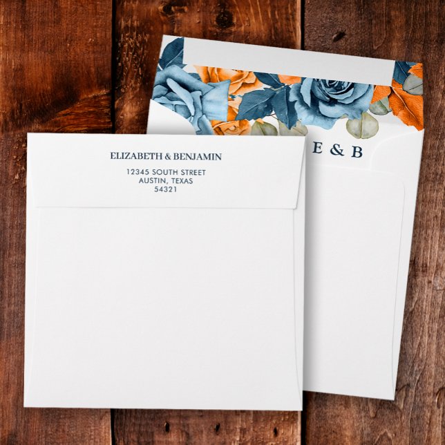 Elegant Rustic Boho Navy And Rust Wedding Envelope (Creator Uploaded)
