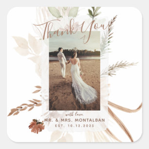 Elegant Rustic Boho Pampas  Square Sticker