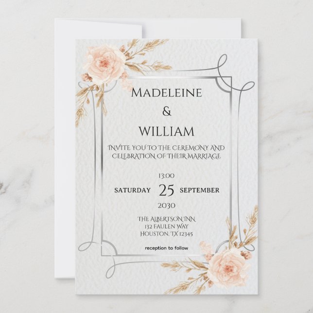 Elegant Rustic Boho Wildflowers Wedding Invitation (Front)