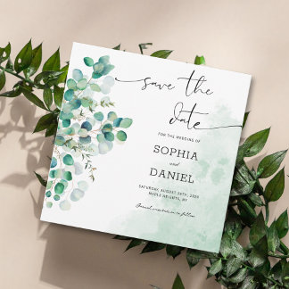 Elegant Rustic Botanical Eucalyptus Leaves Save The Date