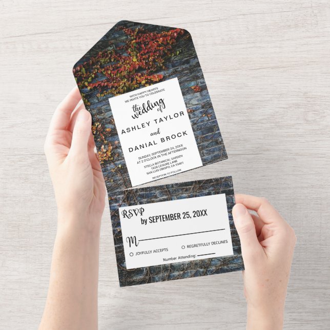 Elegant rustic botanical fall roses floral wedding all in one invitation (Tearaway)