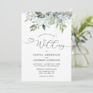 Elegant Rustic Botanical Greenery Leaves Wedding Invitation