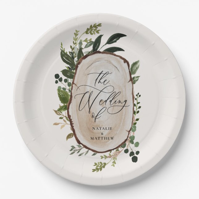 Elegant Rustic Botanical Greenery wedding party Paper Plate (Front)