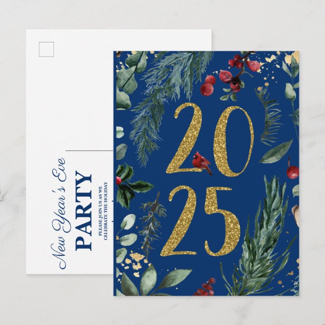 Elegant Rustic Botanical New Years Holiday Invite (Front/Back)