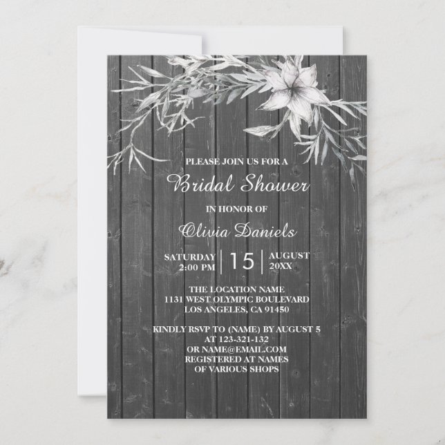 Elegant rustic Bridal Shower. Grey wood barn Invitation (Front)