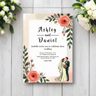 Elegant Rustic Bride And Groom Boho Floral Wedding Invitation