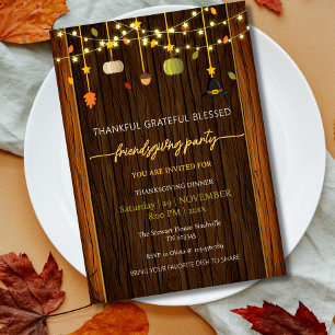 Elegant Rustic brown barn wood friendsgiving party Invitation