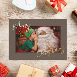 Elegant Rustic Brown & Gold Custom Photo Christmas Foil Holiday Card