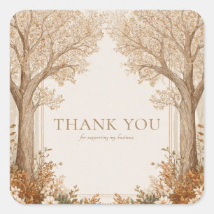 Elegant Rustic Brown Tree Arch White Floral Square Sticker