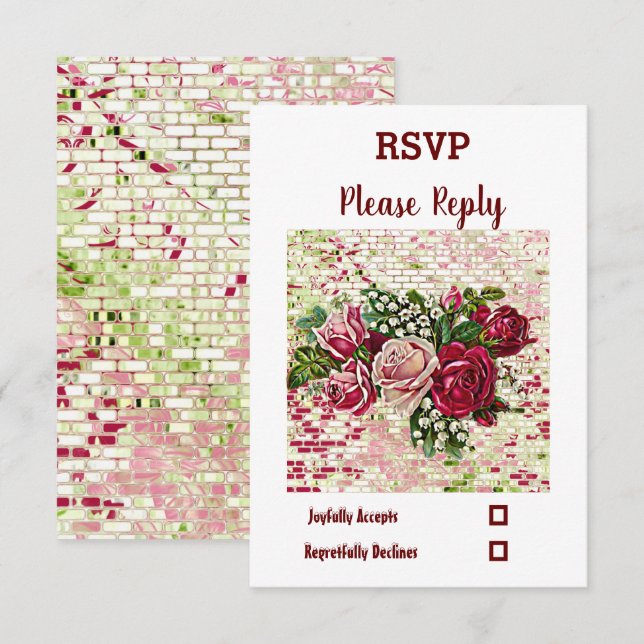 Elegant Rustic Burgundy Floral Maroon Rose Wedding RSVP Card (Front/Back)
