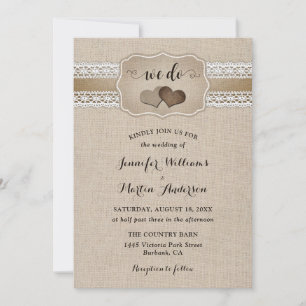 Elegant Rustic Burlap and Lace Wedding Invitation
