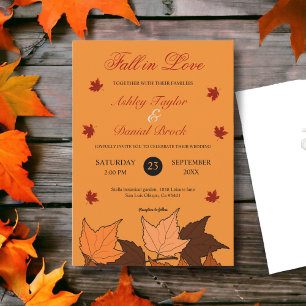 Elegant Rustic Burnt Orange Leaves Fall Wedding Invitation